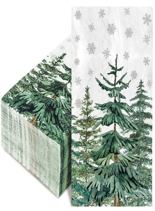JarThenaAMCS 100Pcs Christmas Guest Napkins Disposable Winter Pine Trees Snowflakes Paper Napkins Xmas Dinner Hand Napkins for Winter Party Supplies Table Decor - Image 1
